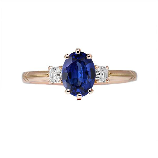 Three Stone Oval Blue Sapphire Ring & Diamonds 2.50 Carats