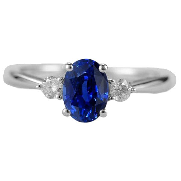 Three Stone Oval Ceylon Sapphire & Round Diamond Ring 2.50 Carats