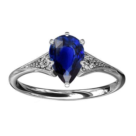 Three Stone Pear Blue Sapphire & Diamond Ring Milgrain 1.75 Carats