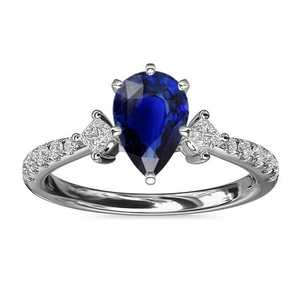 Three Stone Pear Ceylon Sapphire RIng With Diamond Accents 3 Carats