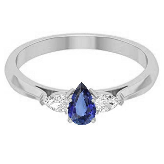 Three Stone Pear Sri Lankan Sapphire & Diamond Ring 1.25 Carats