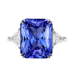 Three Stone Radiant Sapphire & Trillion Natural Earth Mined Diamond Ring 5.50 Carats