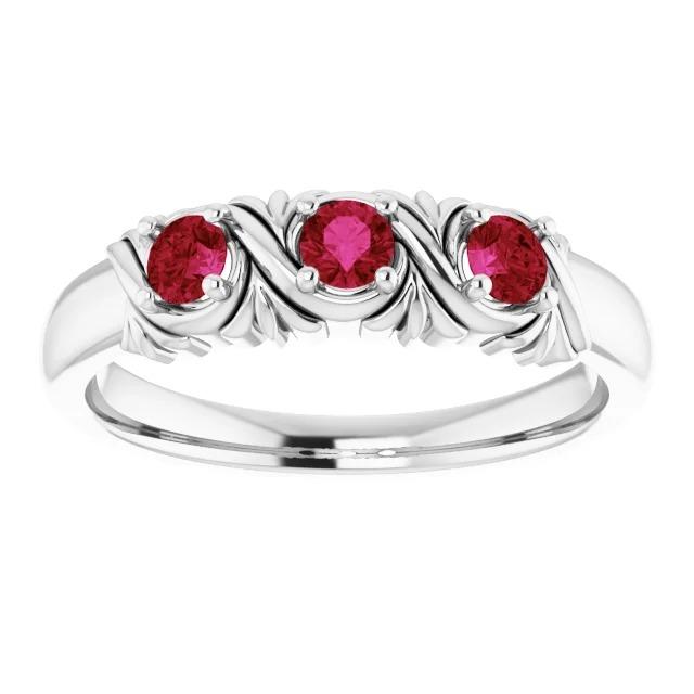 Three-Stone Ring 0.60 Carats Antique Style Ruby Women Jewelry