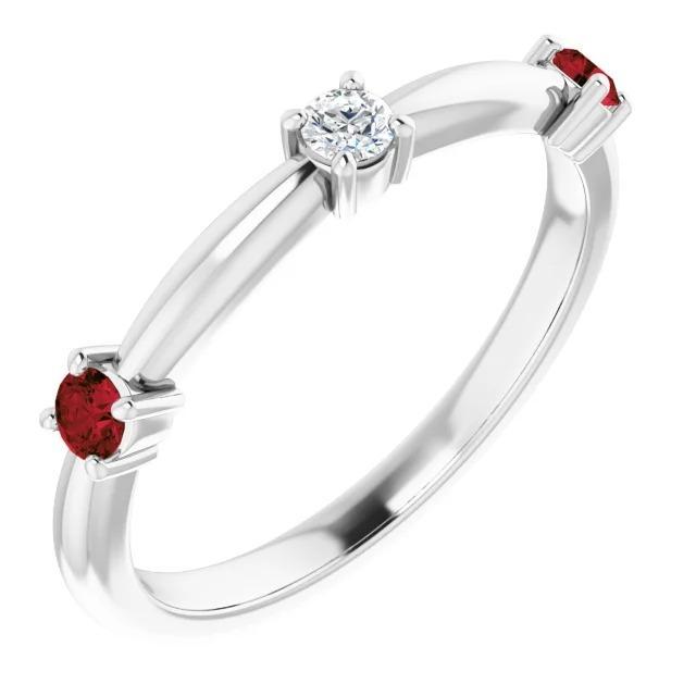 Three Stone Ring 1.50 Carats Ruby White Gold 14K