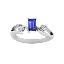 Three Stone Ring Emerald Ceylon Sapphire 1.75 Carats Bypass Style