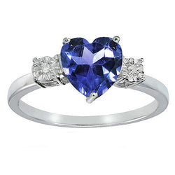 Three Stone Ring Heart Shape Blue Sapphire Round & Diamonds 8 Carats