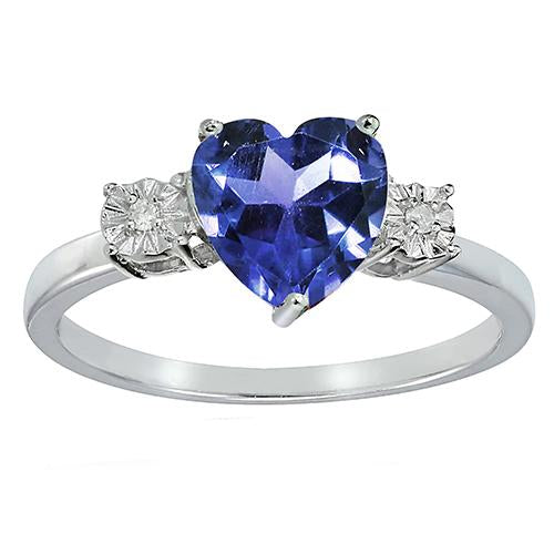 Three Stone Ring Heart Shape Blue Sapphire Round & Diamonds 8 Carats
