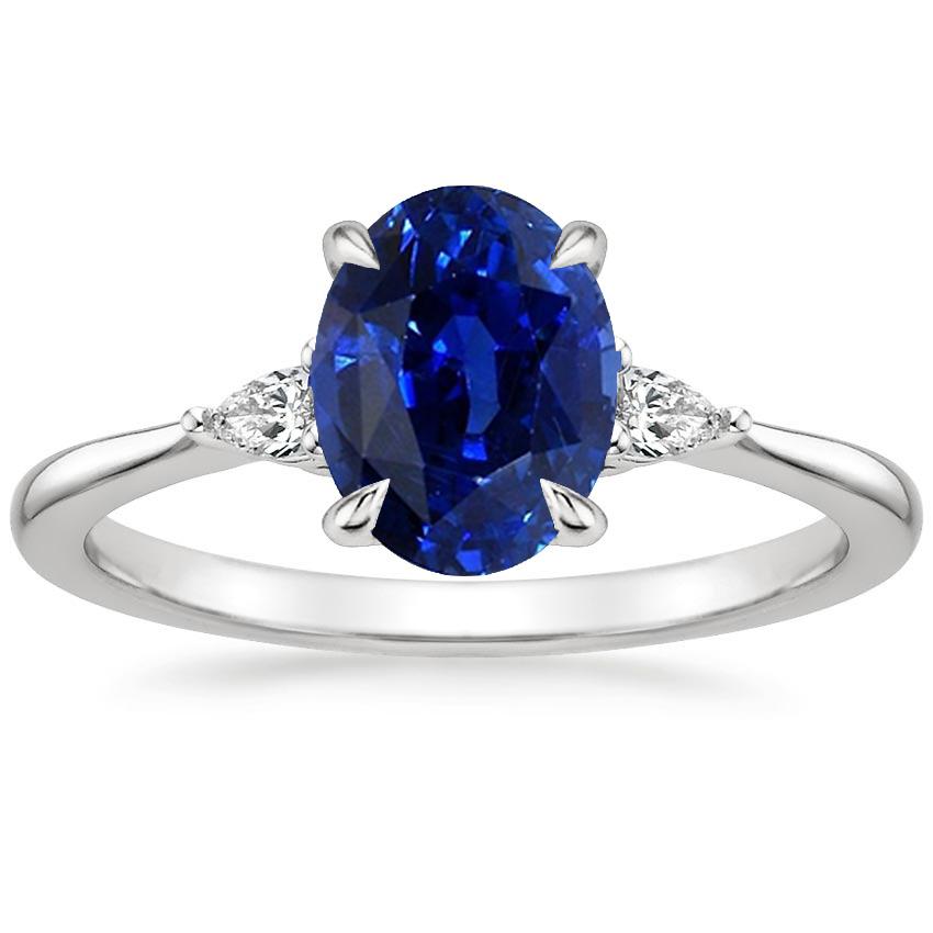 Three Stone Ring Oval Sri Lankan Sapphire & Pear Diamonds 2.50 Carats