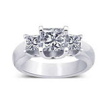 Three Stone Ring Princess Diamond 2.30 Carat White Gold 14K New