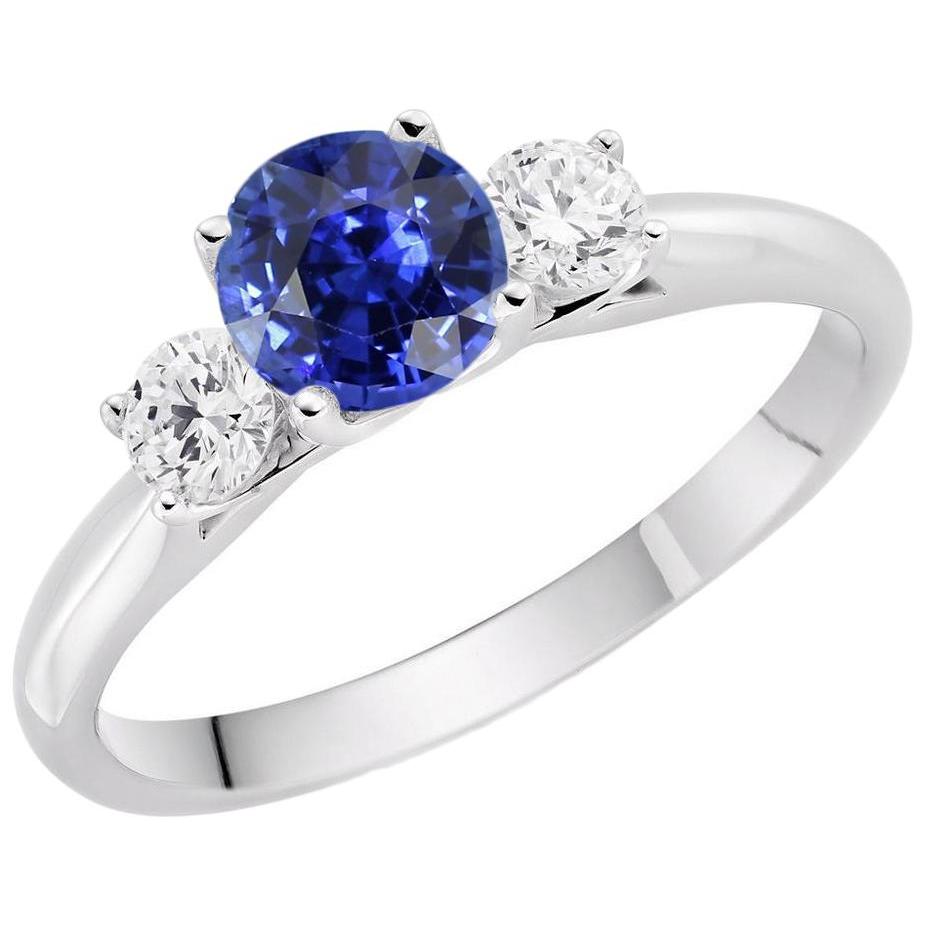 Three Stone Round Diamond Engagement Ring Srilanka Sapphire 3 Carats