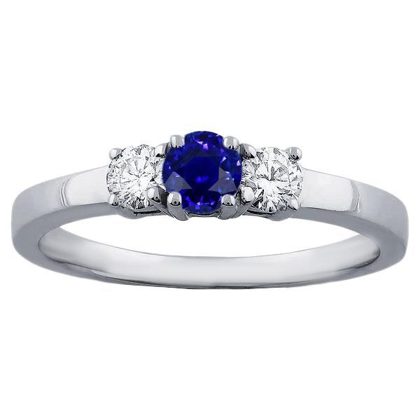 Three Stone Round Diamond Ring 1.50 Carats Ceylon Sapphire Gemstone