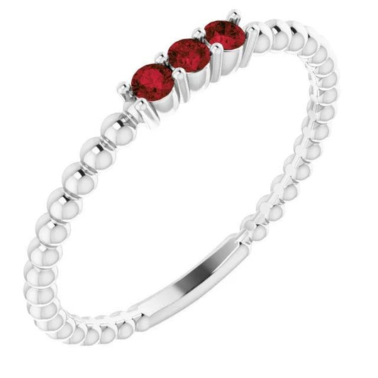 Three Stone Round Ruby Ring 1.20 Carats White Gold 14K