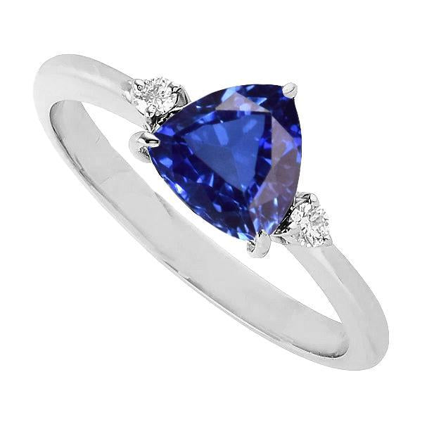 Three Stone Trillion Ceylon Sapphire Ring 2.25 Carats Round Diamonds