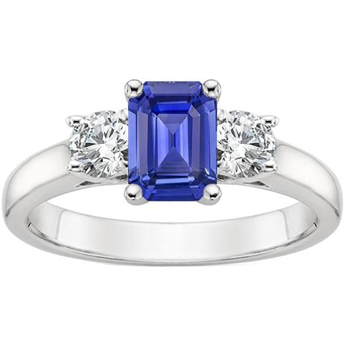 Three Stones Ring Emerald Sri Lankan Sapphire & Diamonds 3.50 Carats