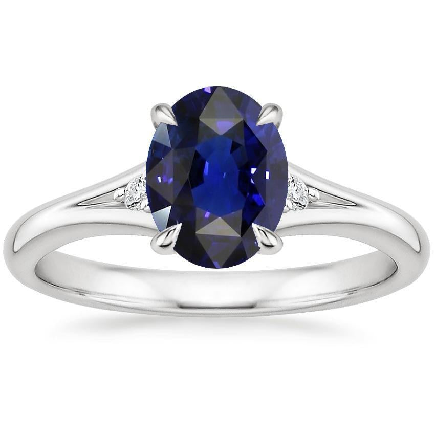 Three Stones Ring Oval Sri Lankan Sapphire 2.75 Carats Split Shank