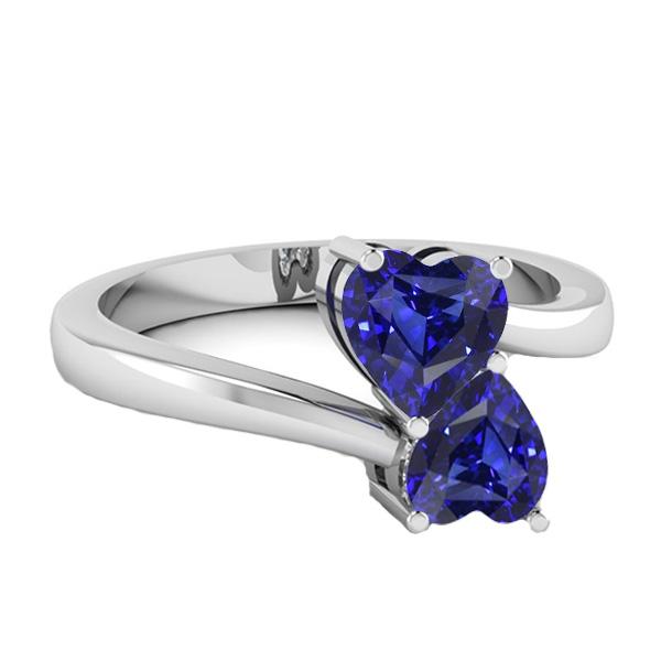 Toi et Moi Anniversary Ring Heart Cut Ceylon Sapphire 1.50 Carats Gold