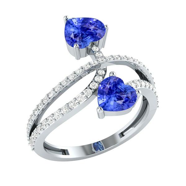 Toi et Moi Diamond Heart Blue Sapphire Ring Twisted Shank 3.50 Carats