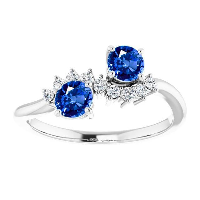 Toi et Moi Diamond Ring 1.18 Carats Ceylon Sapphire Women Jewelry 14K