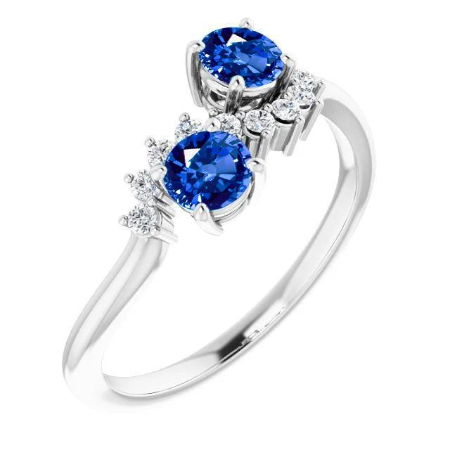 Toi et Moi Diamond Ring 1.18 Carats Ceylon Sapphire Women Jewelry 14K