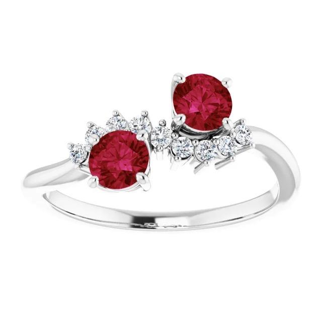 Toi et Moi Diamond Ruby Ring 1.18 Carats Women White Gold 14K Jewelry