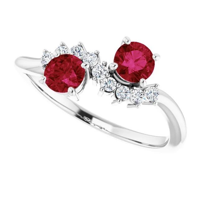 Toi et Moi Diamond Ruby Ring 1.18 Carats Women White Gold 14K Jewelry