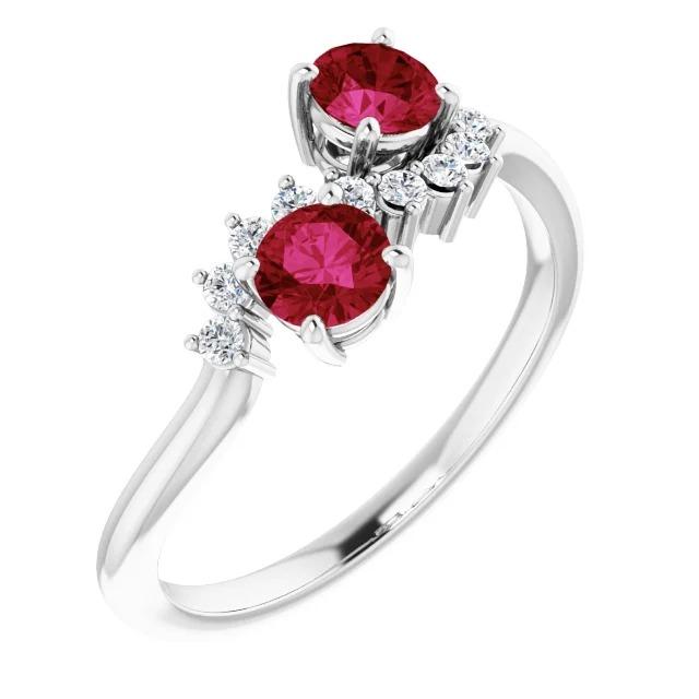 Toi et Moi Diamond Ruby Ring 1.18 Carats Women White Gold 14K Jewelry