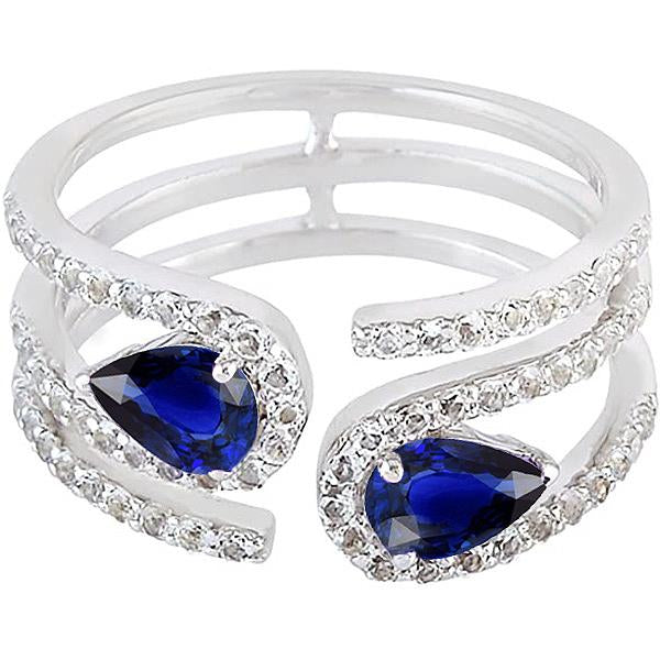 Toi et Moi Gold Womenâ€™s Pear Blue Sapphire Diamond Ring 3.50 Carats