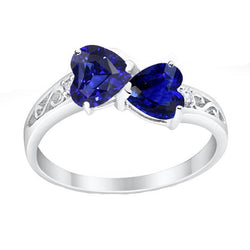 Toi et Moi Heart Ceylon Sapphire Diamond Ring Filigree 2.25 Carats