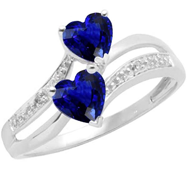 Toi et Moi Heart Gemstone Ceylon Sapphire Diamond Ring 3.50 Carats