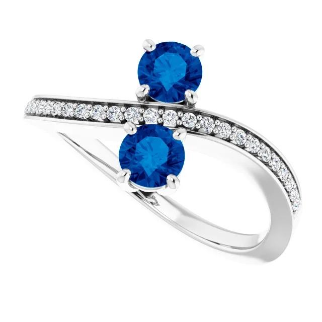Toi et Moi Round Diamond Blue Sapphire Ring White Gold 14K 2.60 Carats