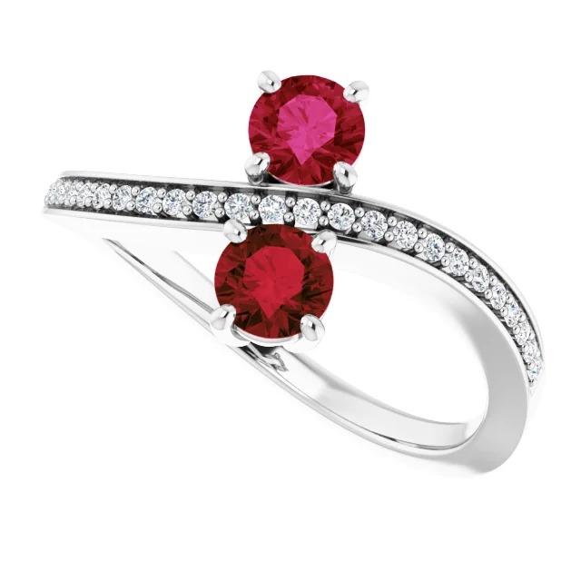 Toi et Moi Round Ruby & Diamond Ring 2.60 Carats White Gold 14K