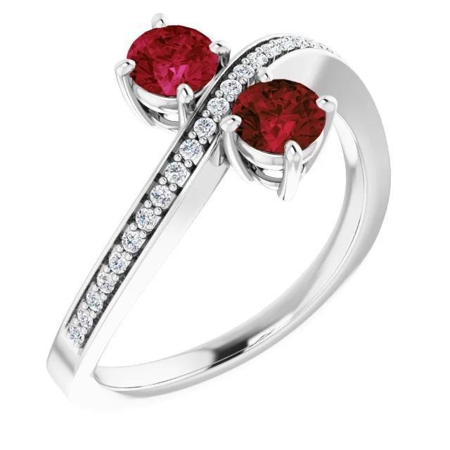 Toi et Moi Round Ruby & Diamond Ring 2.60 Carats White Gold 14K