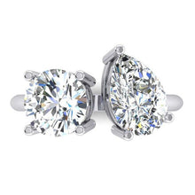 Toi et Moi Two Stone Round & Pear Diamond Ring 4 Carats White Gold 14K