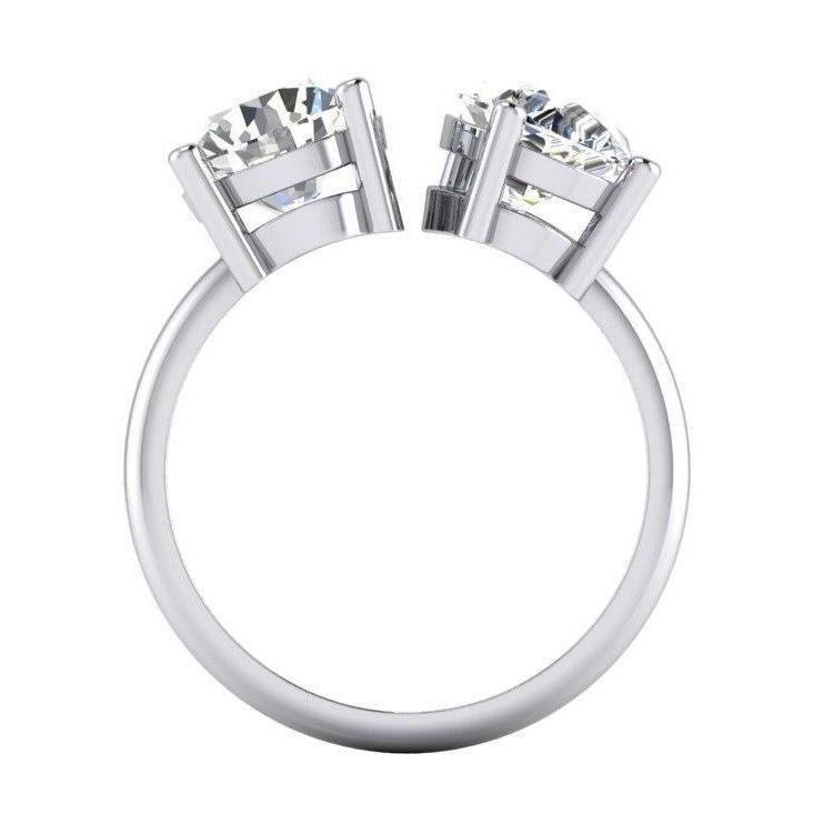 Toi et Moi Two Stone Round & Pear Diamond Ring 4 Carats White Gold 14K