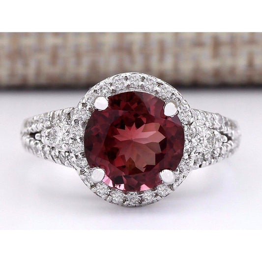 Tourmaline And Diamonds 9 Carats Engagement Ring Gold White 14K