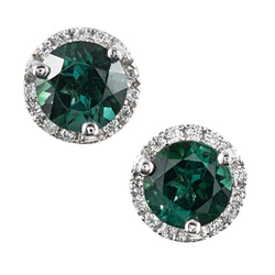 Tourmaline & Natural Earth Mined Diamonds 14.50 Carats Stud Pave Earrings White Gold 14K