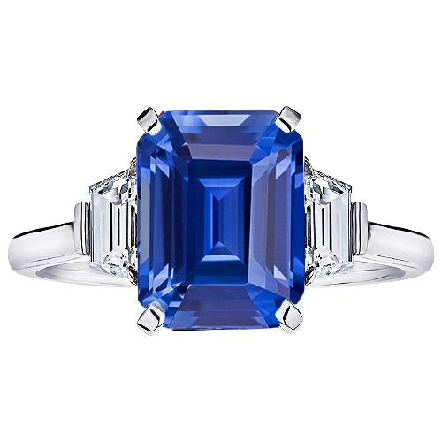 Trapezoid Diamond 3 Stone Ring 3.50 Carats Emerald Srilankan Sapphire