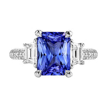 Trapezoid Diamond Sapphire Ring With Accents Gold Pave Set 4.50 Carats