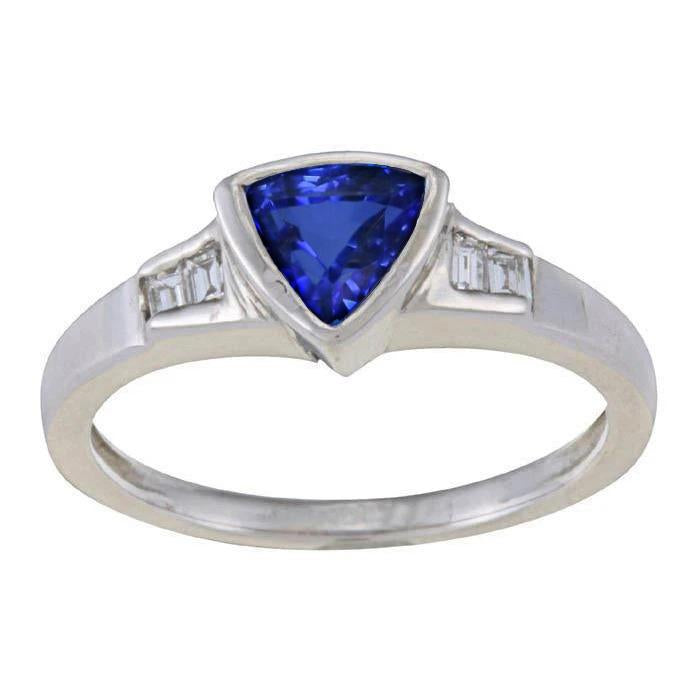 Trillion Ceylon Blue Sapphire Diamonds Engagement Ring 1.25 Ct New