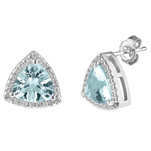 Trillion Cut Aquamarine With Round Diamond 5.98 Carats Stud Earring