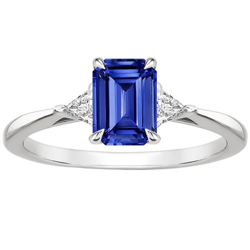Trillion Diamond & Ceylon Sapphire Emerald 3 Stones Ring 3.25 Carats
