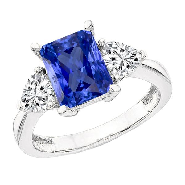 Trillion Diamond Radiant Sapphire Gemstone Ring Tapered Shank 3 Carats