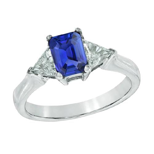 Trillion Diamond Sapphire Ring 2 Carats Ceylon Sapphire 3 Stone Prongs