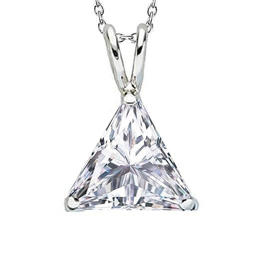 Trillion Diamond Solitaire Pendant Necklace 1.50 Carats White Gold 14K