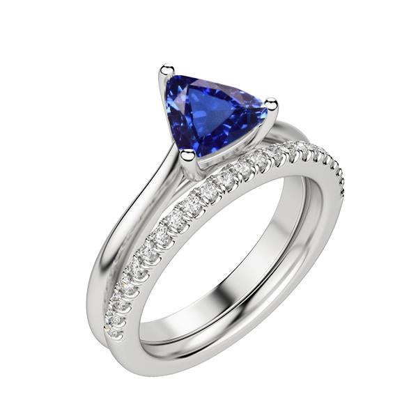 Trillion Gemstone Engagement Ring Set & Round Diamonds 2 Carats