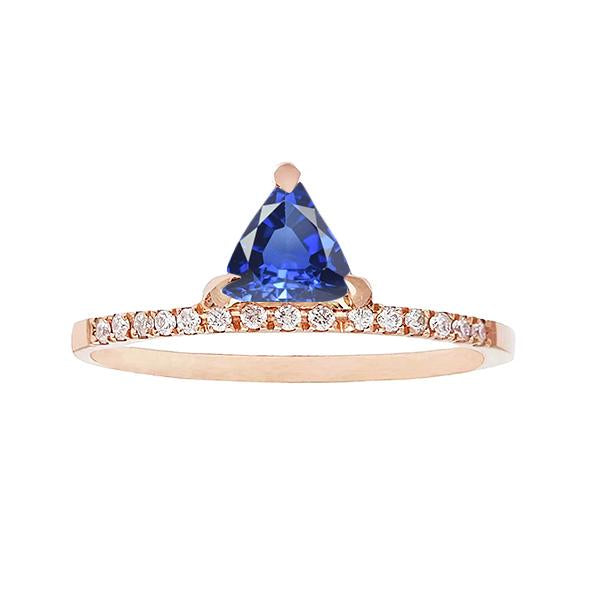 Trillion Gemstone Ring Prong Set Blue Sapphire 1.50 Carats Diamonds