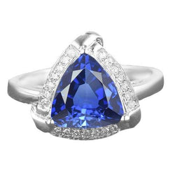 Trillion Halo Ceylon Sapphire Ring White Gold Jewellery 3 carats