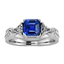 Trillion & Round Natural Earth Mined Diamond Asscher Sapphire Engagement Ring 2.50 Carats