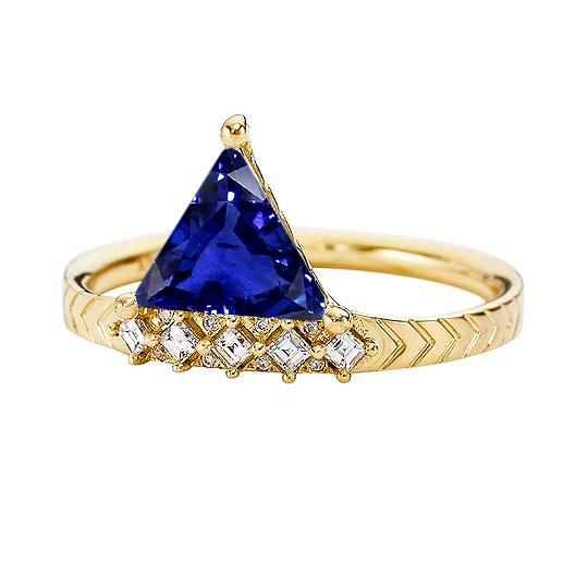 Trillion Sapphire Gemstone Ring & Princess Diamonds 1.75 Carats