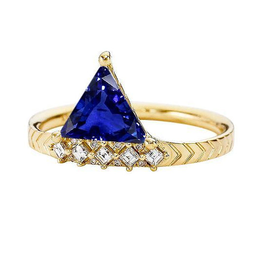 Trillion Sapphire Gemstone Ring & Princess Diamonds 1.75 Carats